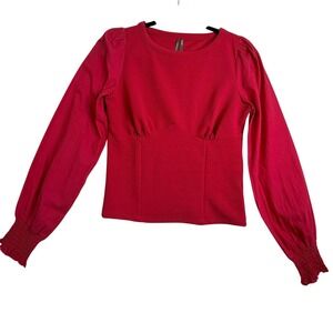 By Anthropologie Women'S XS Blouse Crepe Smocked Structured Pink Smocking